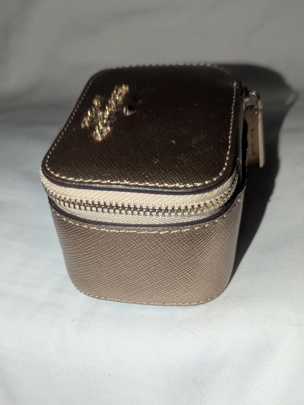 Kate Spade Metallic Rose Gold Mini Zip Jewelry Case